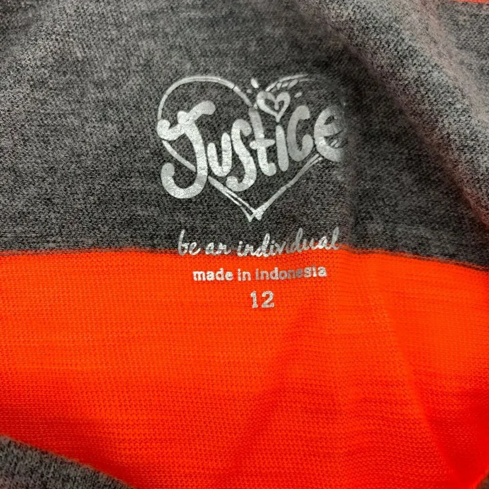 Justice Girls T-Shirt Top Short Sleeve Sequins Striped Casual Sz 12